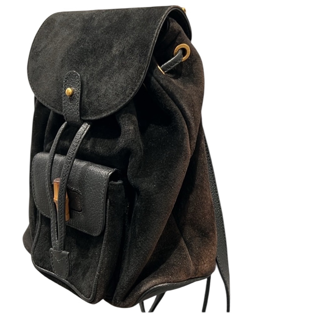 Gucci Mini Bamboo Backpack in Black Suede with COA EUC - Picture 5 of 17
